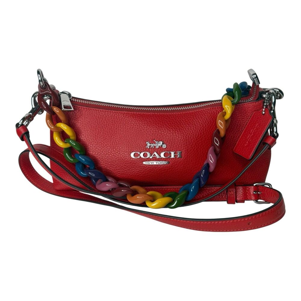 Coach Charlotte Bag Red Leather Rainbow Strap CP097 Crossbody EUC